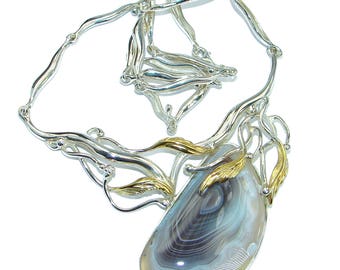 Agate Sterling Silver Necklace - weight 39.80g - dim 2 1 8 inch - code 15-lut-18-22