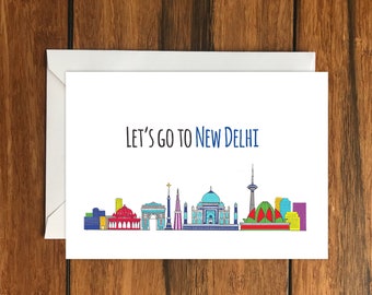 Let's Go To New Delhi Blank greeting card, Holiday Card, Gift Idea A6