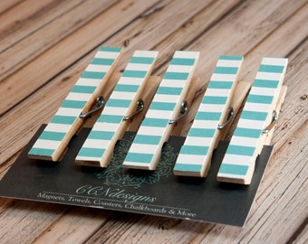 Aqua Blue Clothespin Magnets, Set of 5