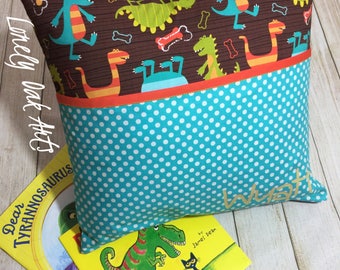 Children's Reading Pillow - Personalized Pocket Cushion Pocket - Dinosaur Pillow - Book Lovers Gift - Travel Pillow - Kids Camping Pillow