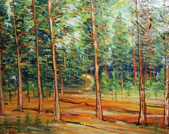 Vintage oil painting forest landscape