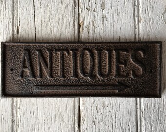 Cast Iron Antiques Plaque, Cast Iron Antiques Sign