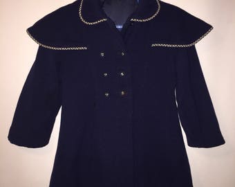 Vintage 1940s 1950s Navy Blue Girls Toddler Wool Winter Coat Jacket Formal Very Nice
