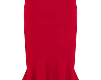 Vintage 50s Style Winifred Red Fishtail Skirt Pin Up Rockabilly