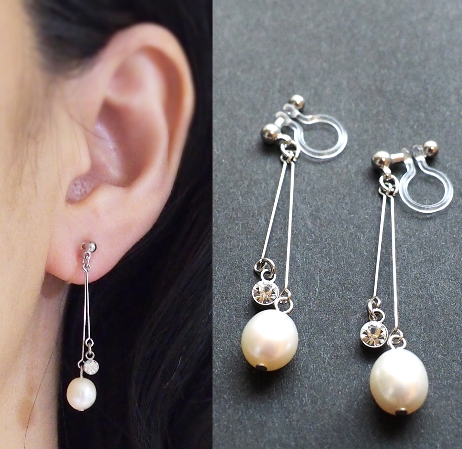 White Freshwater Pearl Invisible Clip On Earrings Pearl Clip