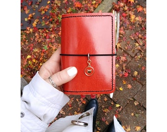 NEW Micro Raspberry Leather Cover with Inside Pockets, Handcrafted Travelers Notebook Leather Cover, Handstitched Micro Doodledori
