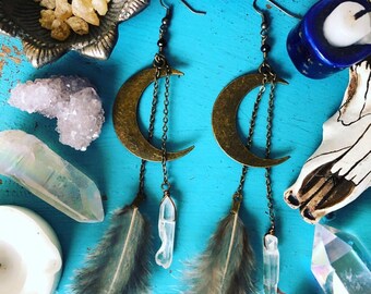 Moon Goddess Feather Earrings