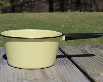 Yellow Large Enamelware Sauce Pan, Cooking Pot