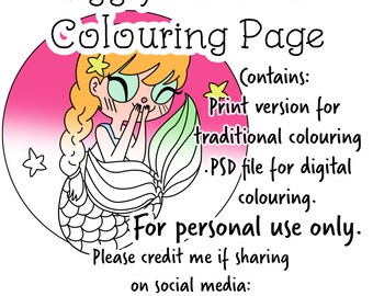 Giggling Mermaid Colouring Page