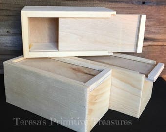 Unfinished Wood Box with Sliding Lid