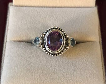Sterling Amethyst Blue Topaz Ring ~ Size 7