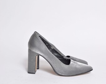 Vintage 90's Silver Chunky Heel Shoes