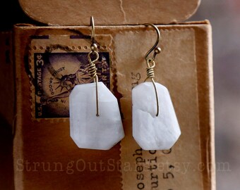 White Noise - Strung-Out guitar string earrings with Rainbow Moonstone