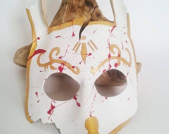 Leather splicer mask with blood splatter / Leather Bioshock mask / Leather mask / Leather rabbit mask / Cosplay mask