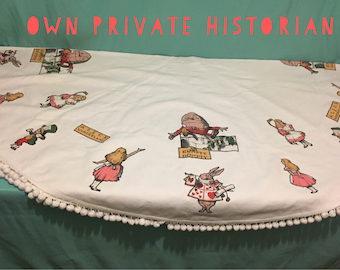 Spectacular 1960s Alice In Wonderland Christmas Tree Skirt or Table Skirt - 70 Inches Round