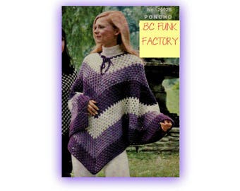 Women's Crochet Poncho PATTERN Vintage 70's Trending Instant Download on Etsy