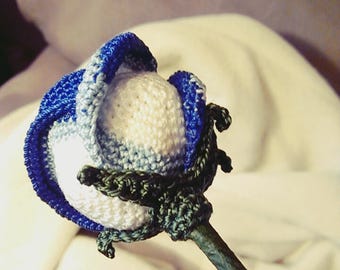 Ready to Ship, Forever Rose, Crochet Rose,Handmade Blue & White Rose With Stem,Crochet Flower,Floral Decor, Long Stemmed Rose, gifts for her