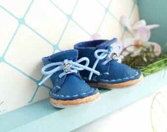 Lace Up Shoes Mini Blue Leather With Light Blue Laces Rhinestone Azone Pure Neemo M Size Neo Blythe Doll Boots