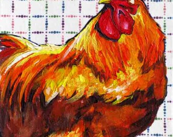 Chicken Painting, Red Hen Print, Chicken Art, Chicken Print for Home & Kitchen, 7 x 5 by Jemmas Gems