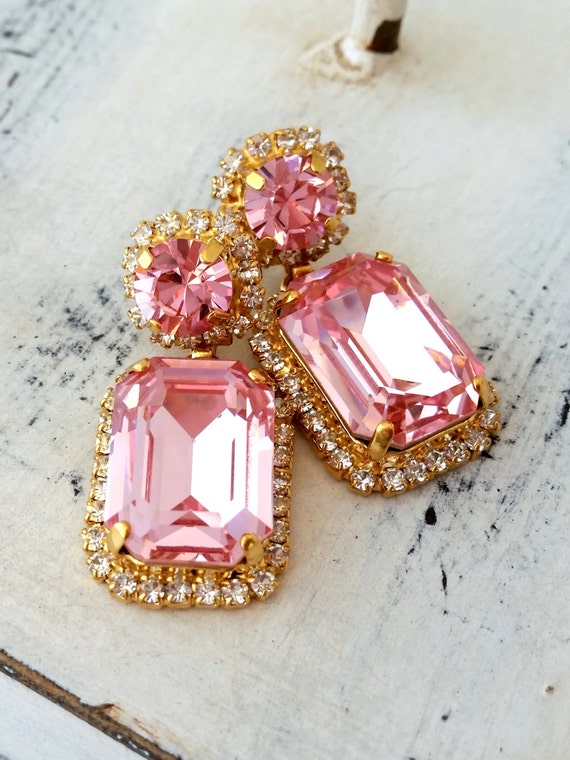 Light pink crystal Chandelier earrings Drop earrings Dangle