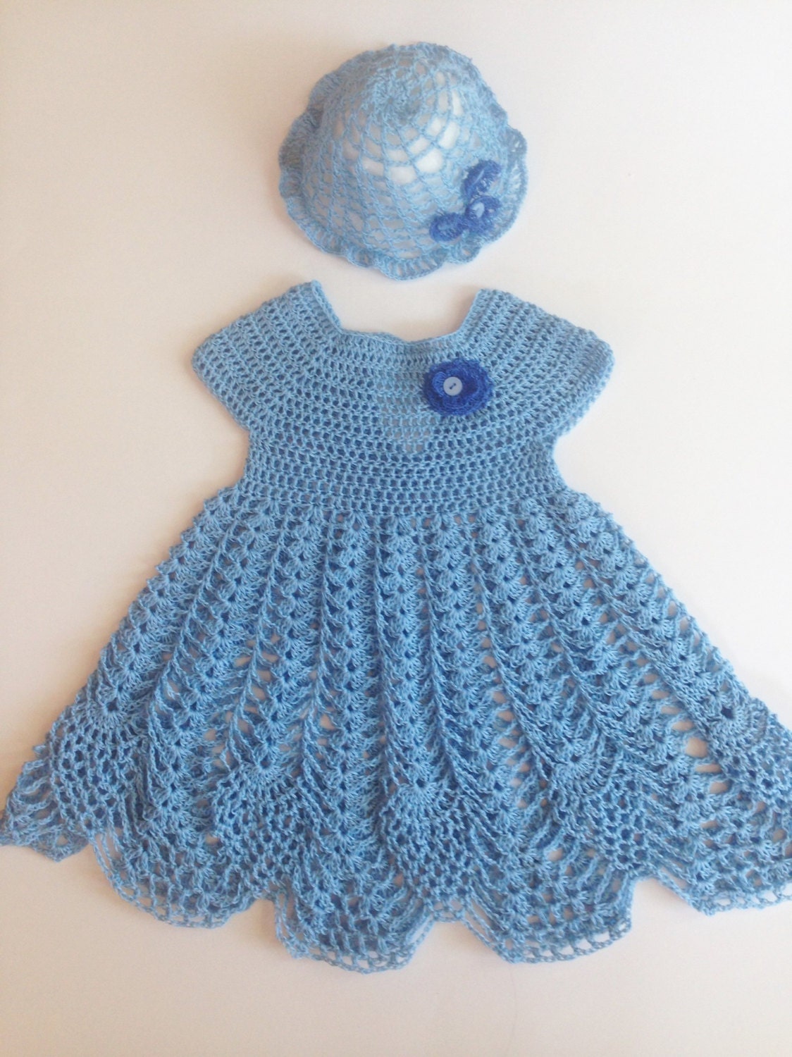 2 Set Pineapple Blue Baby Crochet Dress and Hat with Flower