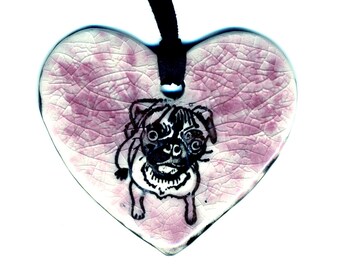 I Heart Pugs Ceramic Necklace in Pink