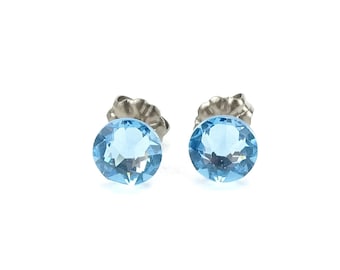 Titanium Stud Earrings Blue Aquamarine Swarovski Crystal Studs, Titanium Posts for Sensitive Ears, Titanium Earrings