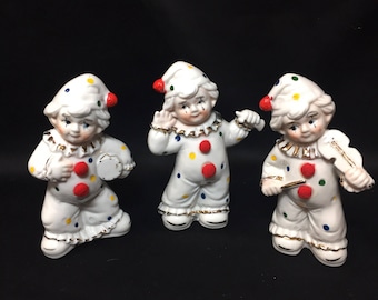 Set of 3 Clown Figurines Polka Dots