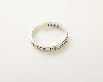 Skinny Coordinates Ring in Sterling Silver • Personalized Stackable ring • Custom Coordinates Ring • Longitude Latitude Ring RM22F41