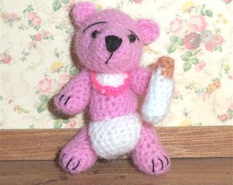 Pink Baby Bear Miniature Thread Artist Crochet Ready to Ship