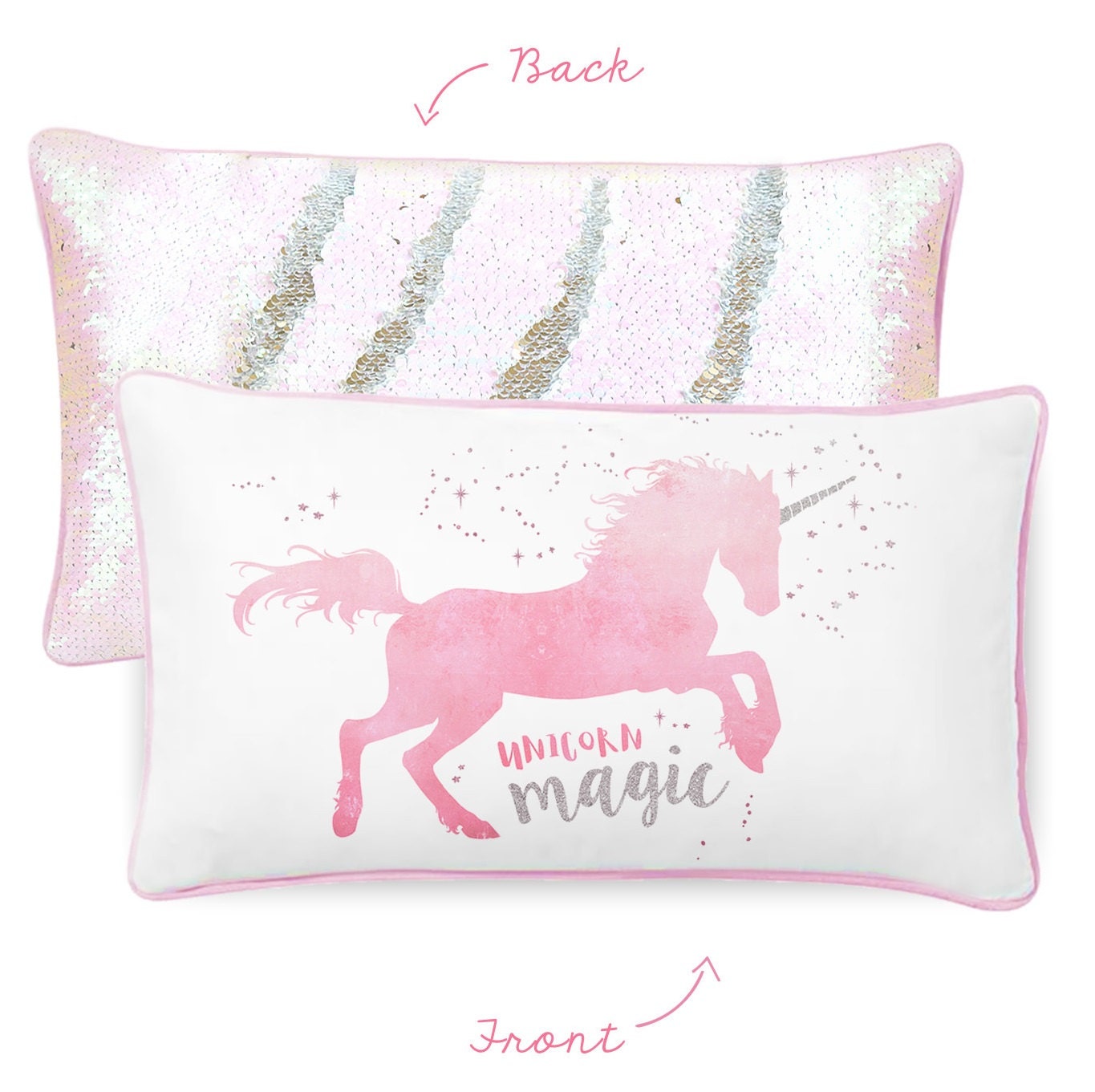 MAGICAL Unicorn Pillow W/ Reversible Iridescent & Silver