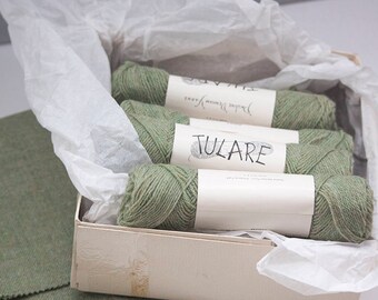 Pauline Denham Yarns, Tulare, Placid Green With Coordinating Wool Fabric, Wool Yarn Sage