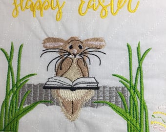 Bunny Reader Embroidery Design