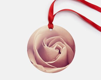 Holiday Ornament, Pink Christmas Decor, Flower Ornament, Christmas Tree Decor, Rose Ornament, Hostess Gift, Holiday Decor, Metal Ornament