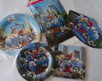 THE SMURFS Party supplies Decorating Napkins Plates Tablecover Banner Cups Invitation Cards Balloons
