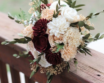 Marsala Peach Sola Bouquet, wedding bouquet, bridal bouquet, Marsala blush bouquet, maroon peach bouquet, sola flowers, country wedding