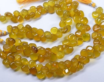 8 Inch 9-11mm Natural Deep Yellow Chalcedony Smooth Heart Briolette Beads-45 Beads