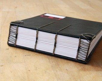 Chunky Black Leather Journal with Headbands
