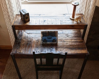 Pallet Wood Tiered Desk with Drawer