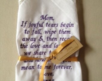 Mother of the Bride LACE SCRIPT Heirloom Personalized Wedding Handkerchief Custom Embroidered