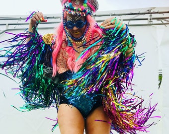 Rainbow Moon Tinsel Jacket festival jacket