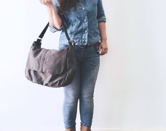 Mothers day Sale 25% - Gray Messenger diaper bag,Cross body bag , women shoulder bag,canvas school bag, mom Travel bag / no.18 -DANIEL