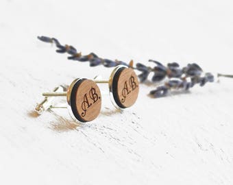 Monogram Cufflinks, Initial Cufflinks, Personalised Cufflinks, Wood Cufflinks, Monogrammed Cufflinks, Dad Husband Boyfriend Engraved Gift