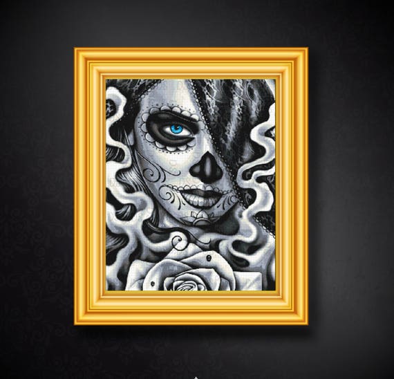 Sugar skull cross stitch pattern Horror gothic cross stitch