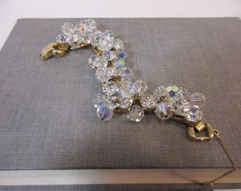 Vintage Delizza Elster Auroroa Borealis Crystal Dangle Bracelet w/ 5 Gold-Tone Links