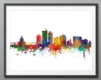 Cedar Rapids Skyline, Cedar Rapids Iowa Cityscape Art Print Poster (3992)