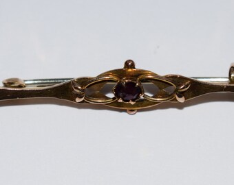 Art Nouveau 9ct 9k Yellow Gold Garnet Brooch