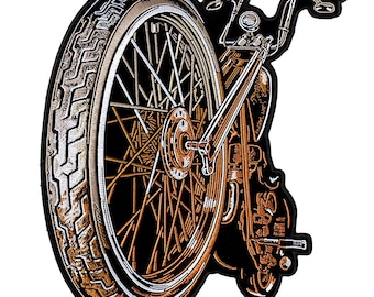 BIG WHEEL, High Thread Embroidered Iron-On / Saw-On Rayon PATCH - 9" x 11", Exceptional Quality