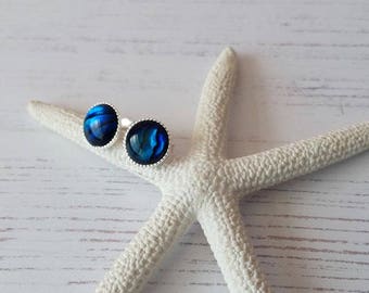 Abalone gemstone sterling silver stud earrings