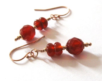 Red Carnelian Dangle Earrings, Rose Gold Filled Gemstone Earrings, Ear Wire Options Available